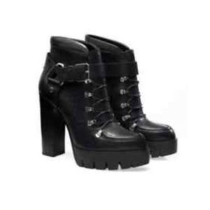 Zara Leather High Heeled Platform Ankle Boots